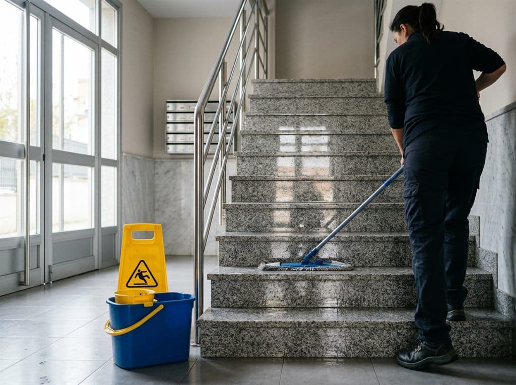 Limpieza del portal y las escaleras de una comunidad de vecinos en O Salnés
